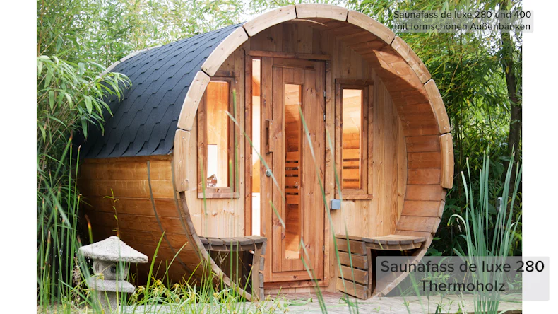 planeo Saunafass 280 de luxe Bausatz DS schwarz naturbelassen