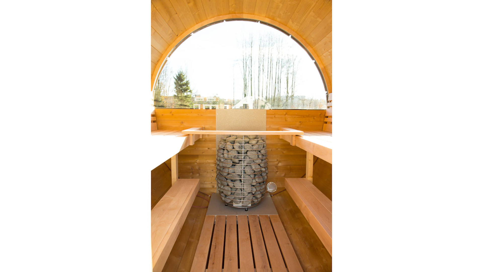 Vetro semicircolare per il barile di lusso della sauna a parete posteriore