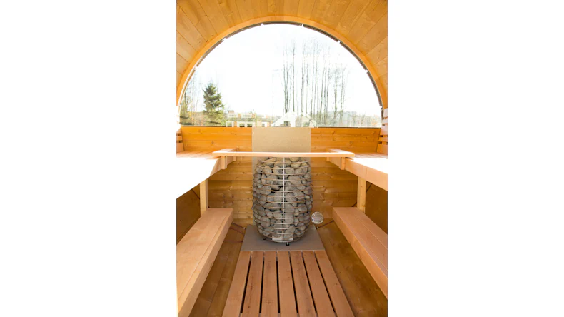 Halbrundglas für Rückwand Saunafass de luxe