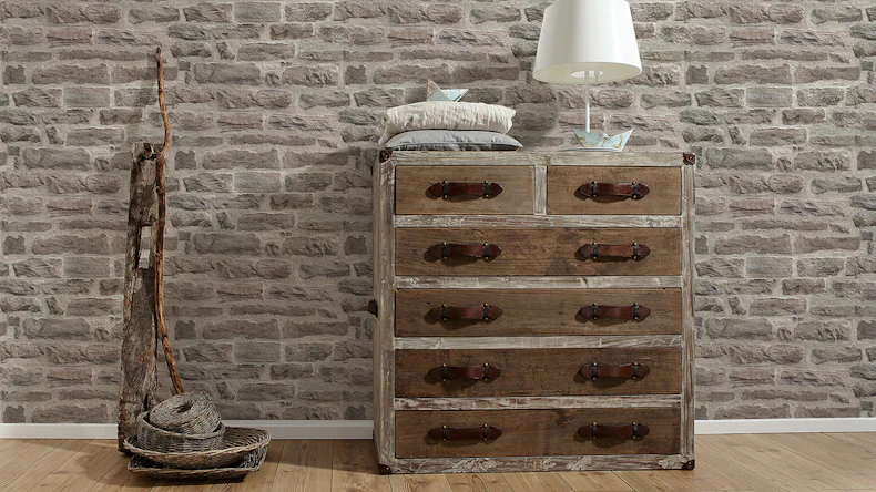 Carta da parati in vinile Il meglio del tessuto non tessuto A.S. Création muro in pietra stile country beige grigio 441