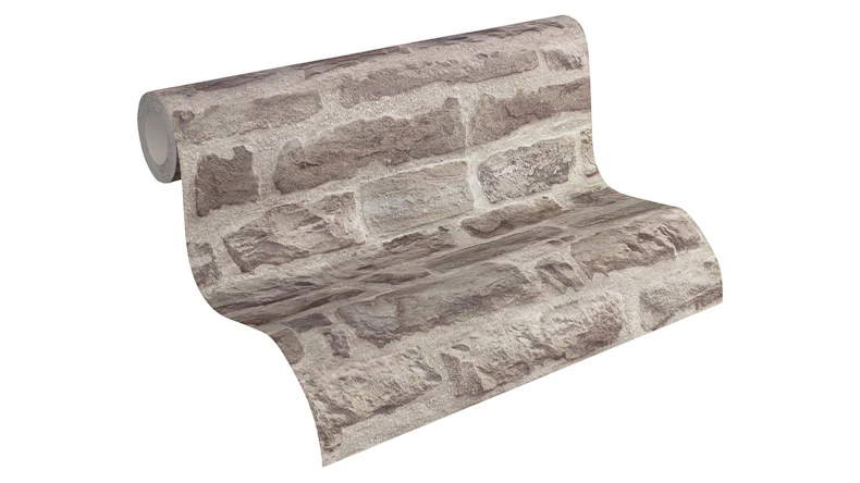 Carta da parati in vinile Il meglio del tessuto non tessuto A.S. Création muro in pietra stile country beige grigio 441