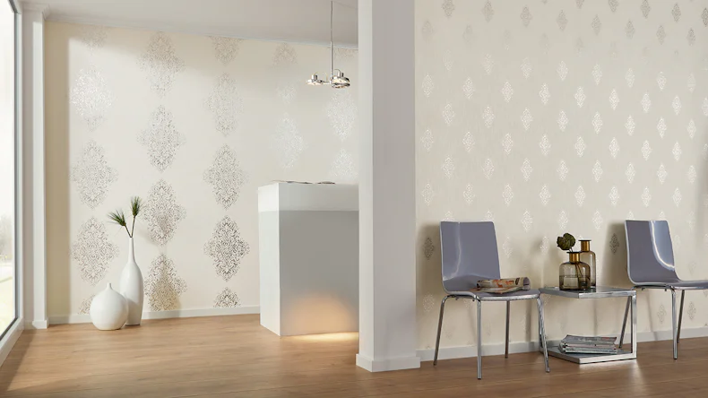 Papier peint textilePapier mural de luxePapier d'ornement Architectes Papier blanc bleu métallisé 451