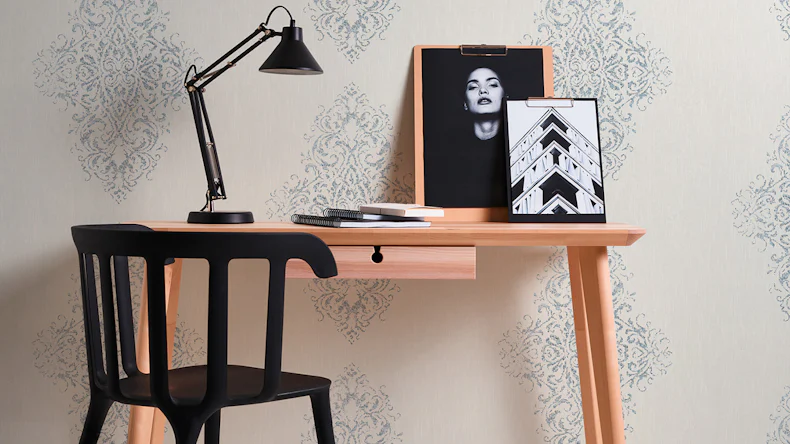 Papier peint textilePapier mural de luxePapier d'ornement Architectes Papier blanc bleu métallisé 451