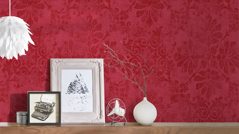 carta da parati design libro megalopolis A.S. Création ornamenti metallici rosso 873