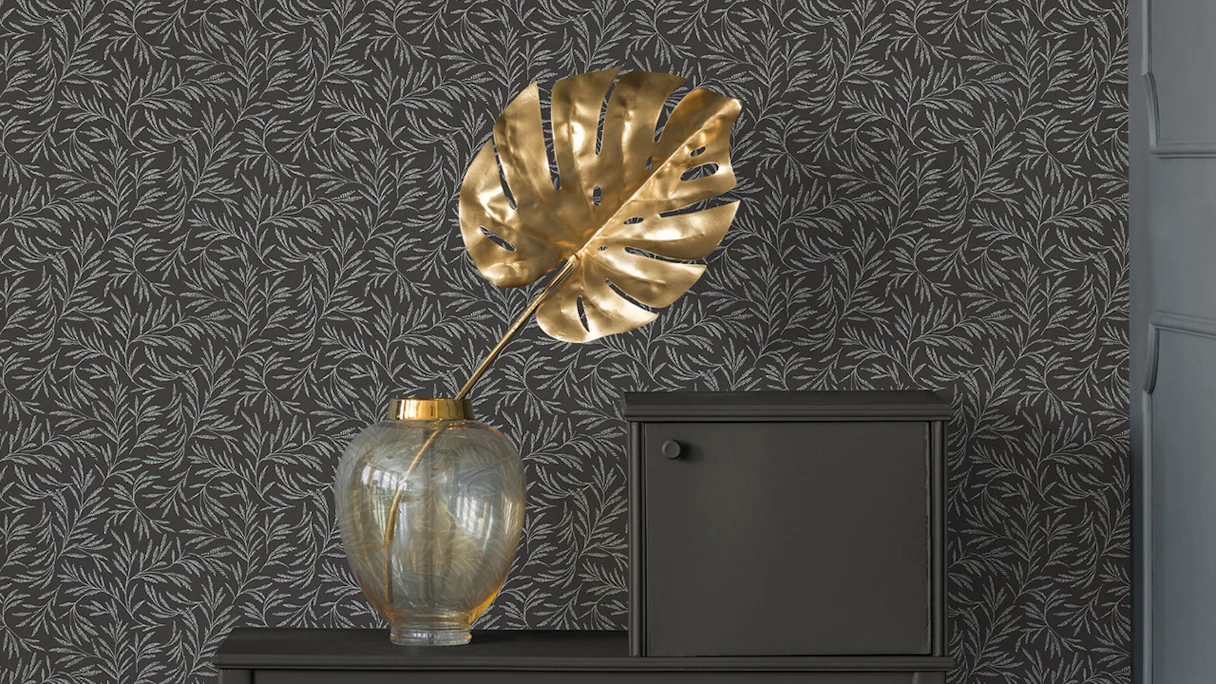 Non-woven wallpaper Alpha Architects Paper country style branches metallic black 265