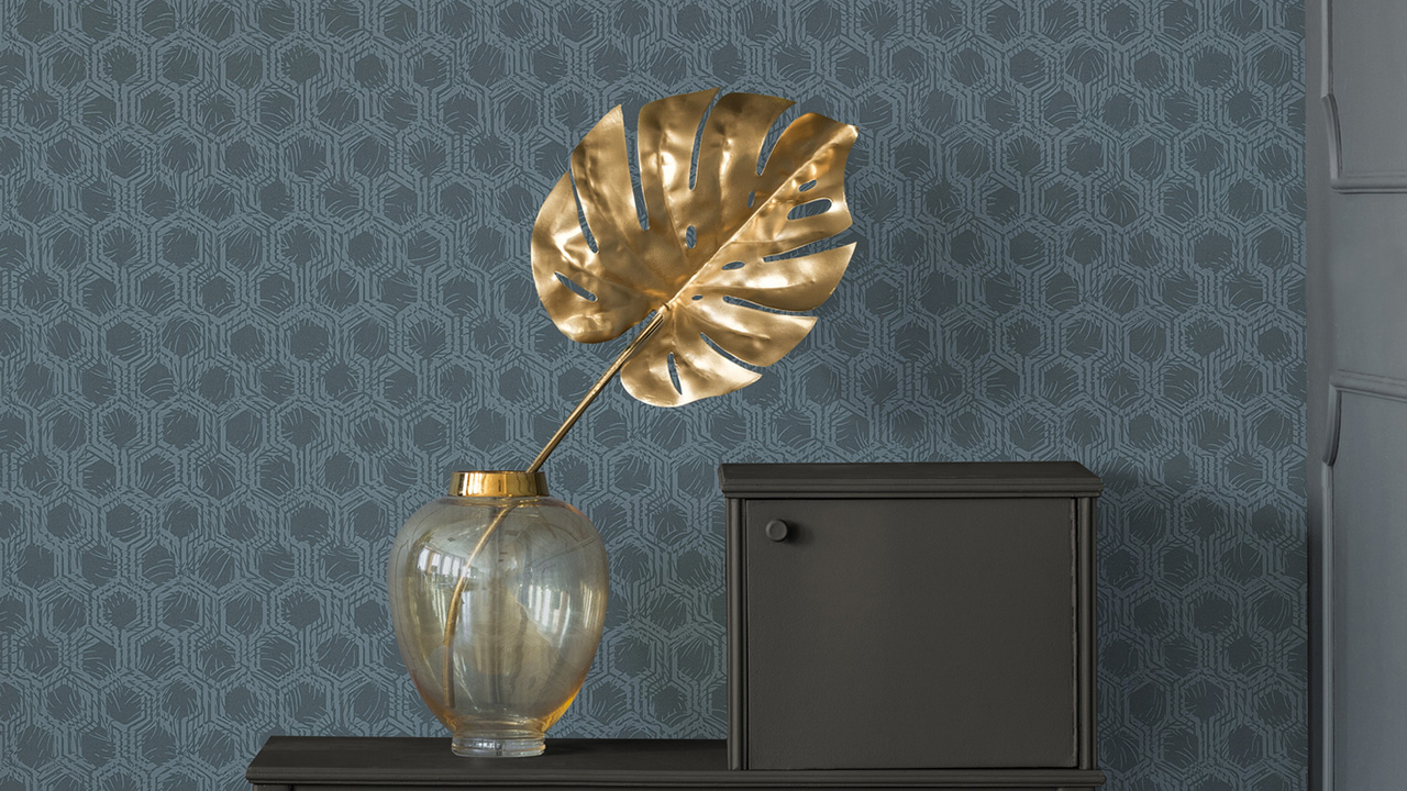 Carta da parati non tessuta Alpha Architects Carta Retro Blue Metallic 274