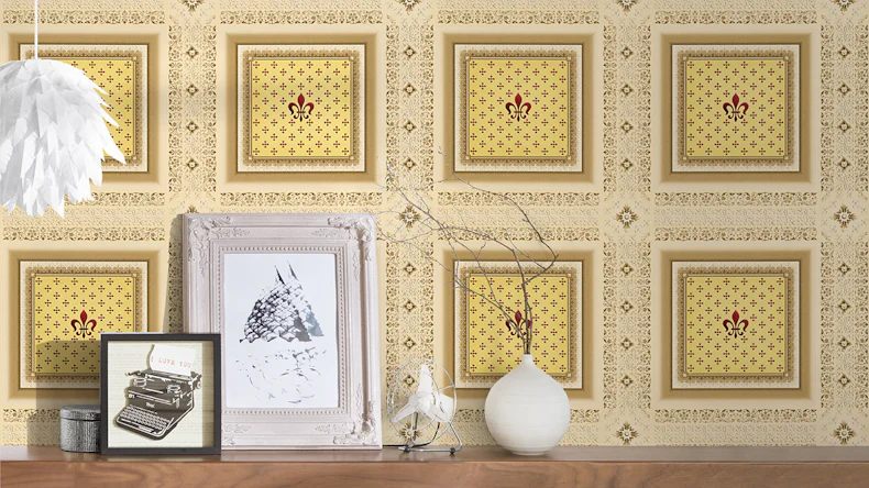 Vinyltapete beige Retro Landhaus Ornamente Streifen Hermitage 10 411