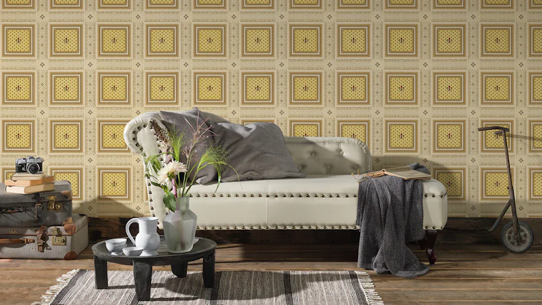 Vinyltapete beige Retro Landhaus Ornamente Streifen Hermitage 10 411