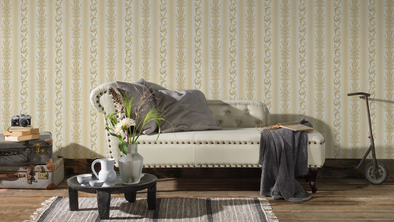 Papier peint en vinyle orange baroque à rayures rétro paysannes Hermitage 10 473