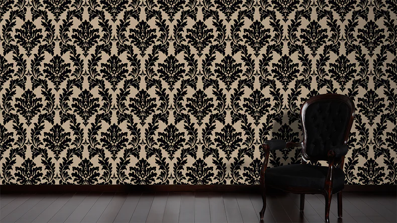 Carta da parati in vinile flocculata Castello Architects Ornamenti in carta nera metallizzata 804