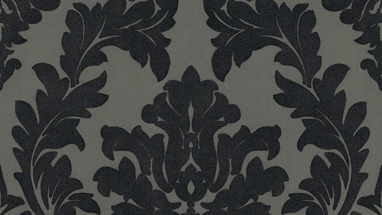 Vinyl wallpaper flocked Castello Architects Paper Ornaments Grey Black Metallic 805