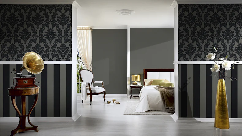 Vinyltapete Beflockt Castello Architects Paper Grau Schwarz Metallic 815