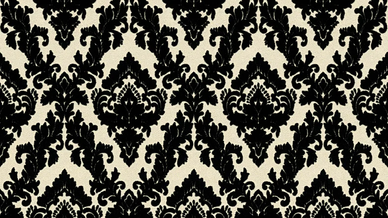 Carta da parati in vinile floccato Castello Architects Ornamenti in carta nero crema 826