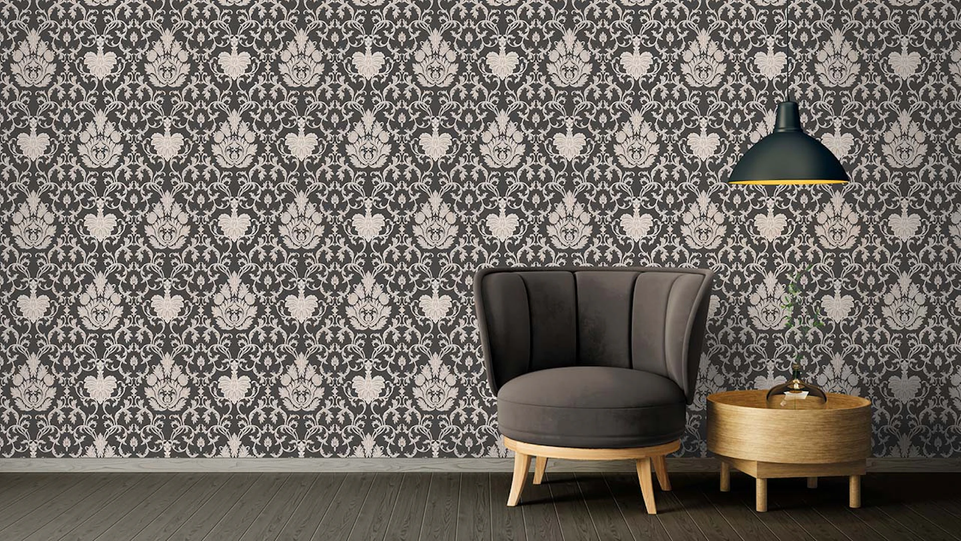 Belle Epoque ornamental wallpaper modern black 058