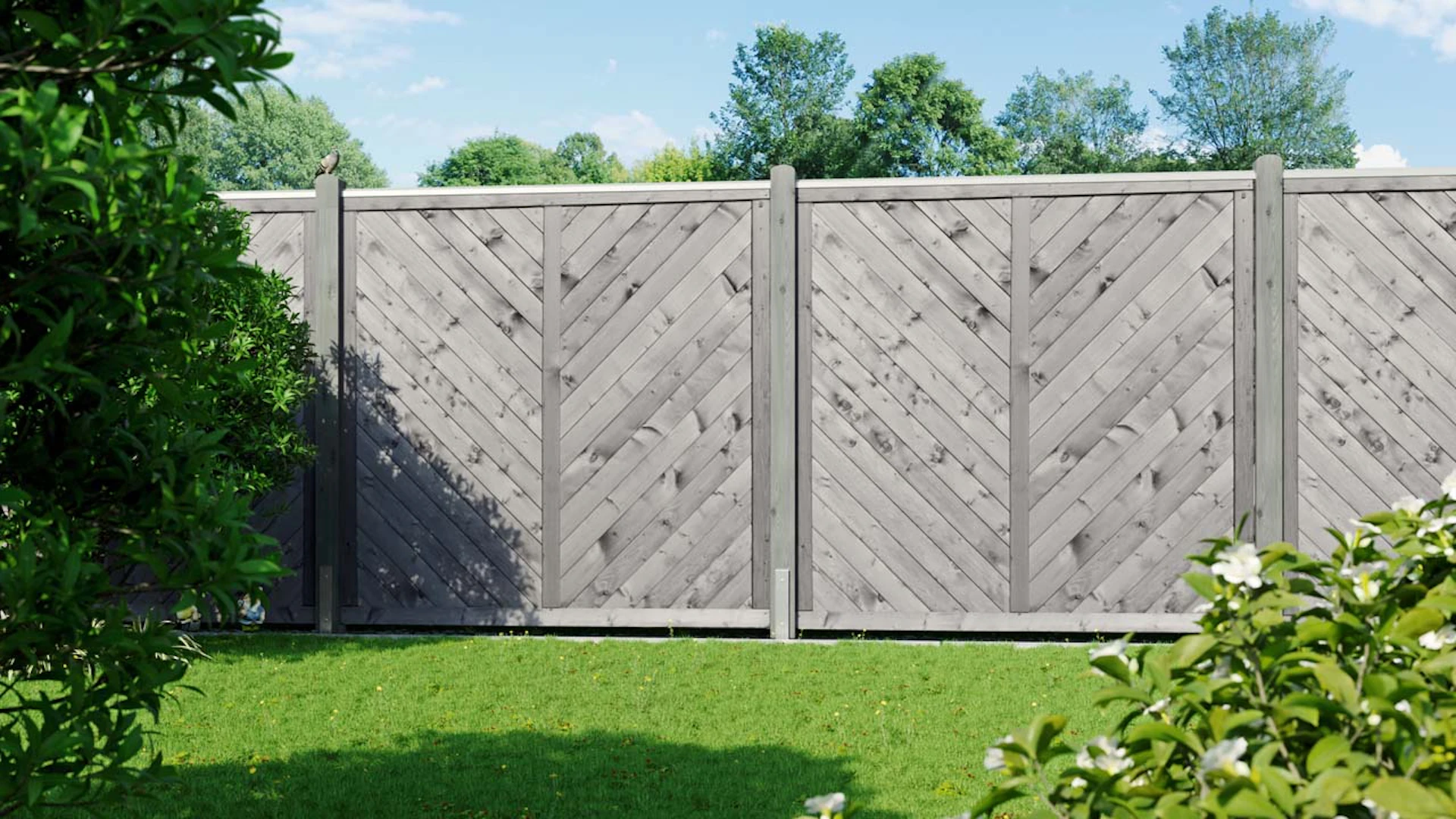 planeo TerraWood - PRIME profile board fence herringbone look dark grey pine 180 x 180 cm