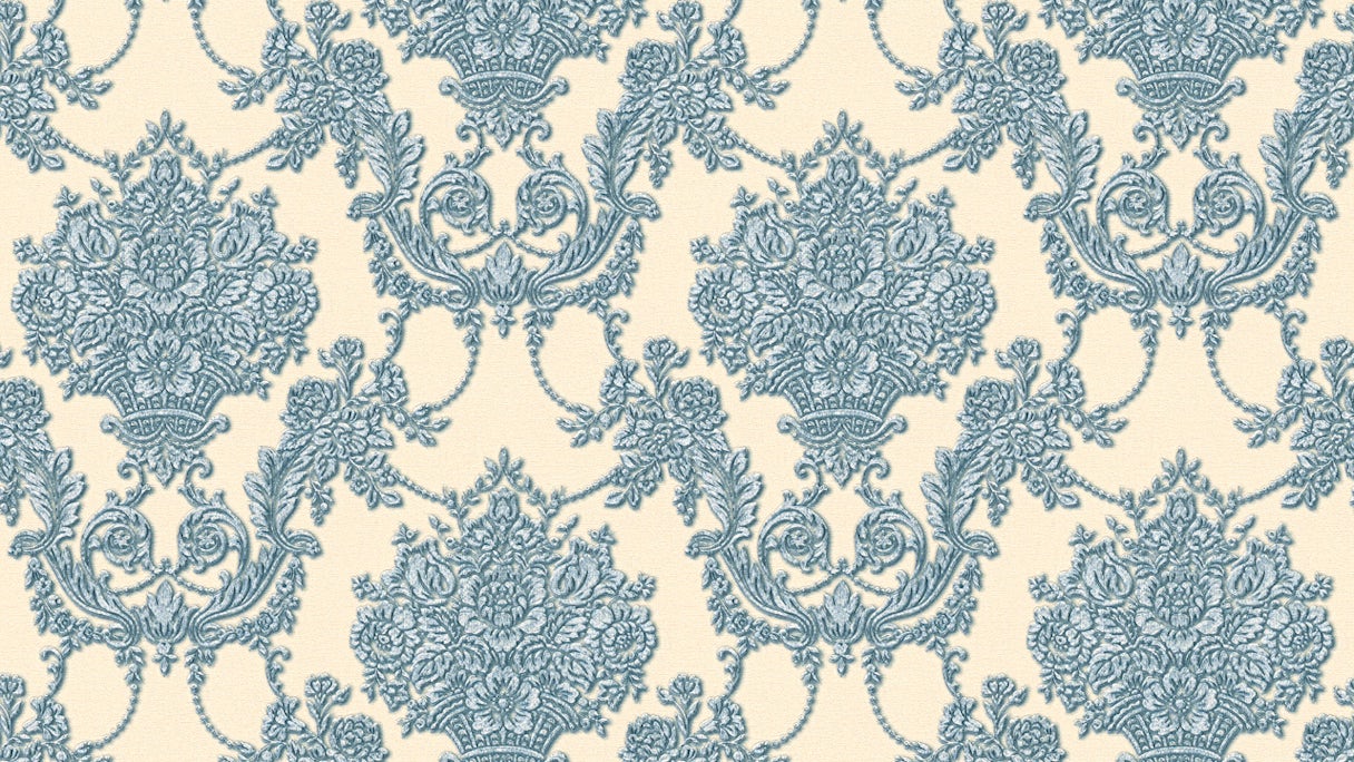 Vinyltapete blau Retro Landhaus Barock Blumen & Natur Ornamente Château 5 926