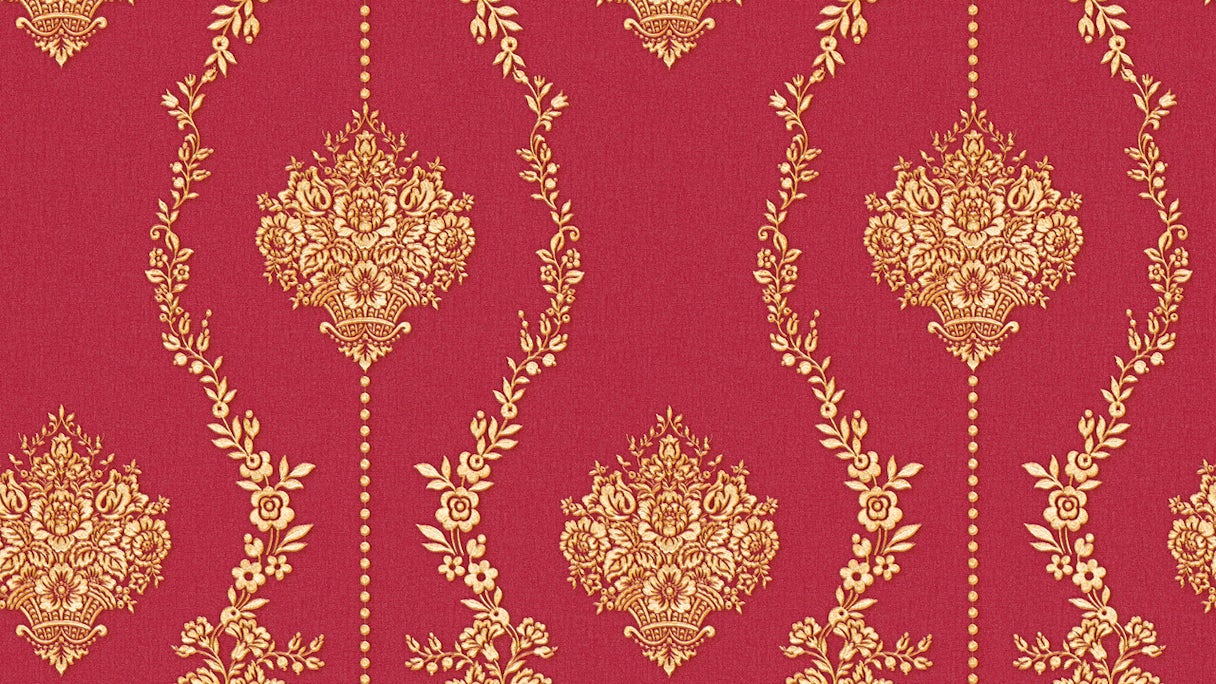 Vinyltapete rot Retro Landhaus Barock Blumen & Natur Ornamente Château 5 932