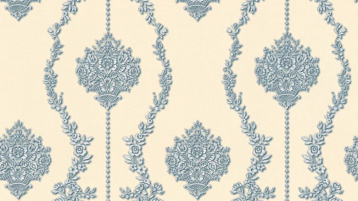 papier peint en vinyle bleu rétro maison de campagne fleurs baroques & ornements nature château 5 936