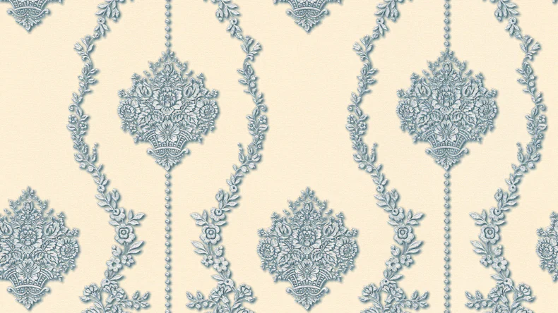 Vinyltapete blau Retro Landhaus Barock Blumen & Natur Ornamente Château 5 936