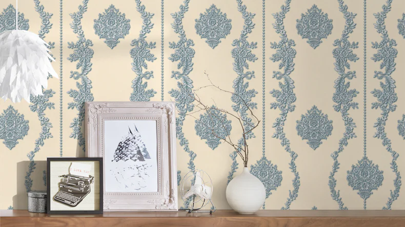 Vinyltapete blau Retro Landhaus Barock Blumen & Natur Ornamente Château 5 936