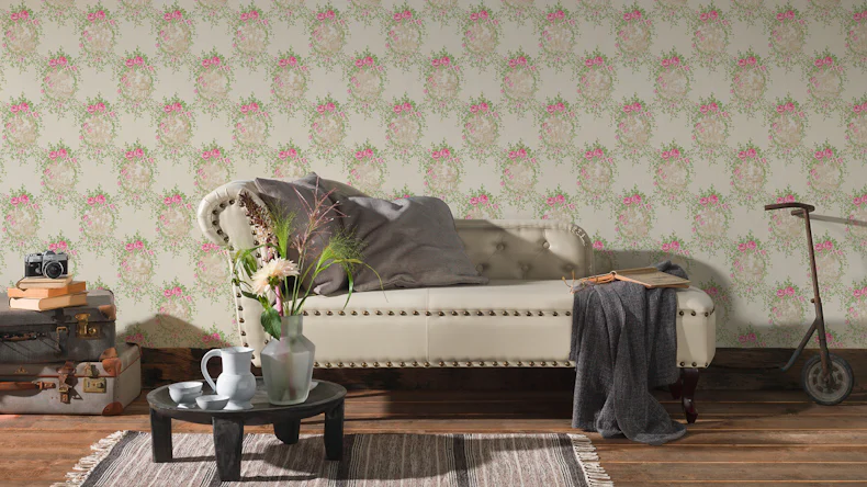 Vinyltapete rosa Klassisch Retro Landhaus Ornamente Blumen & Natur Château 5 992