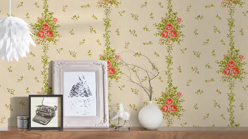 Vinyltapete rot Klassisch Retro Landhaus Ornamente Blumen & Natur Château 5 001