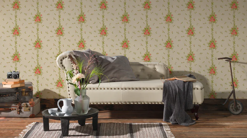 Vinyltapete rot Klassisch Retro Landhaus Ornamente Blumen & Natur Château 5 001