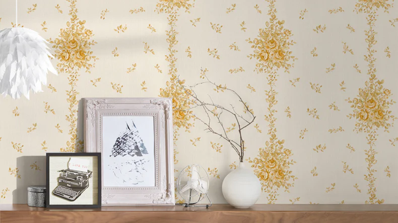 Vinyltapete orange Klassisch Retro Landhaus Ornamente Blumen & Natur Château 5 003