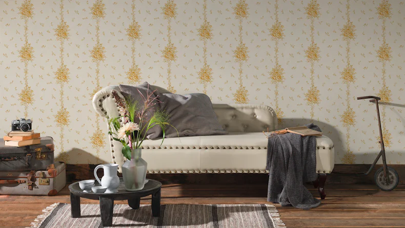 Vinyltapete orange Klassisch Retro Landhaus Ornamente Blumen & Natur Château 5 003