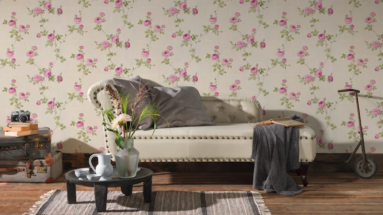 Vinyltapete rosa Klassisch Retro Blumen & Natur Château 5 014