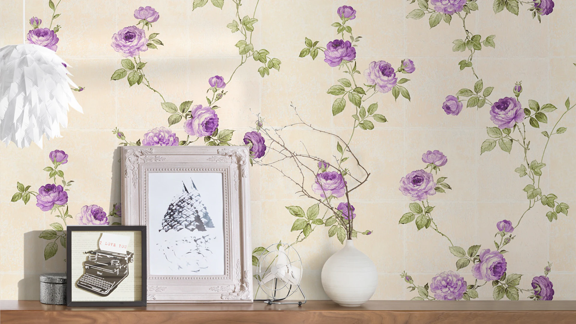 Papier peint vinyle violet classique rétro fleurs & nature château 5 015