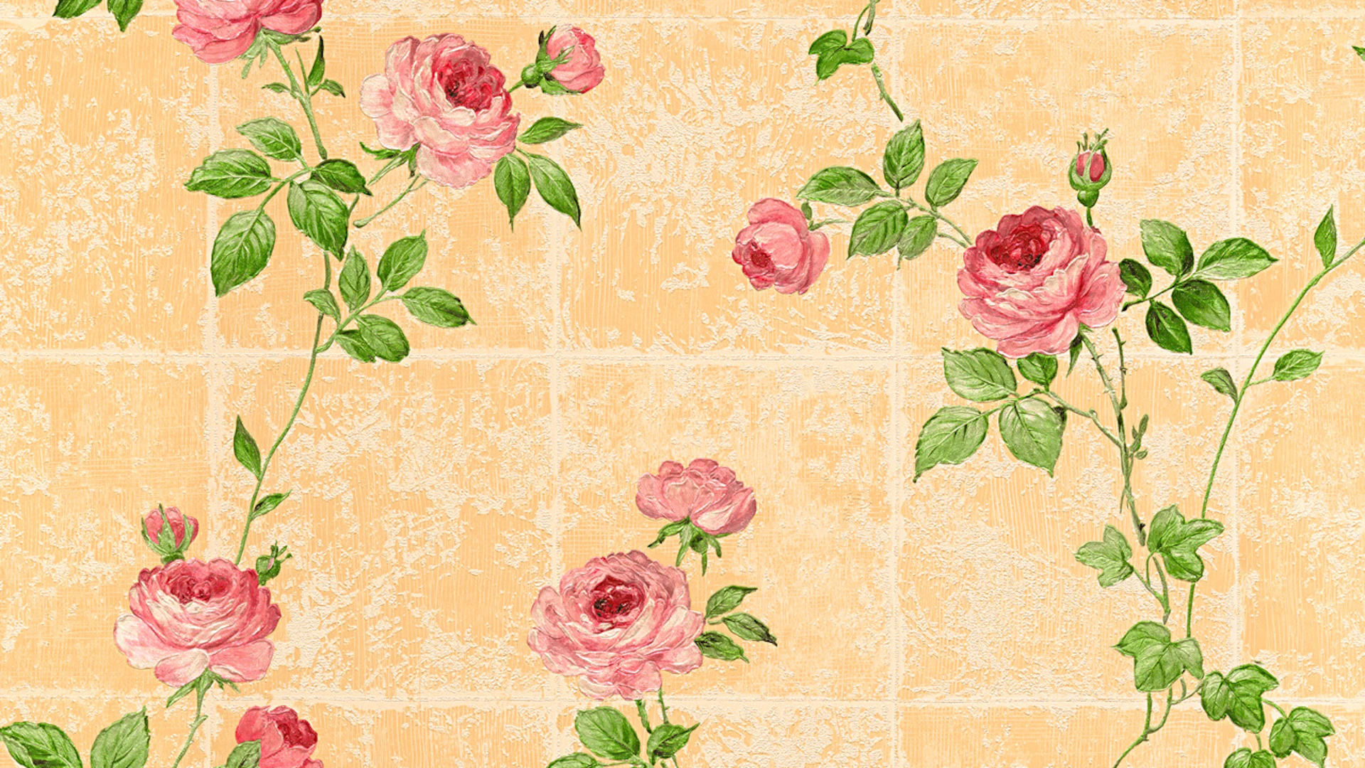 Papier peint vinyle rose classique rétro fleurs & nature château 5 016