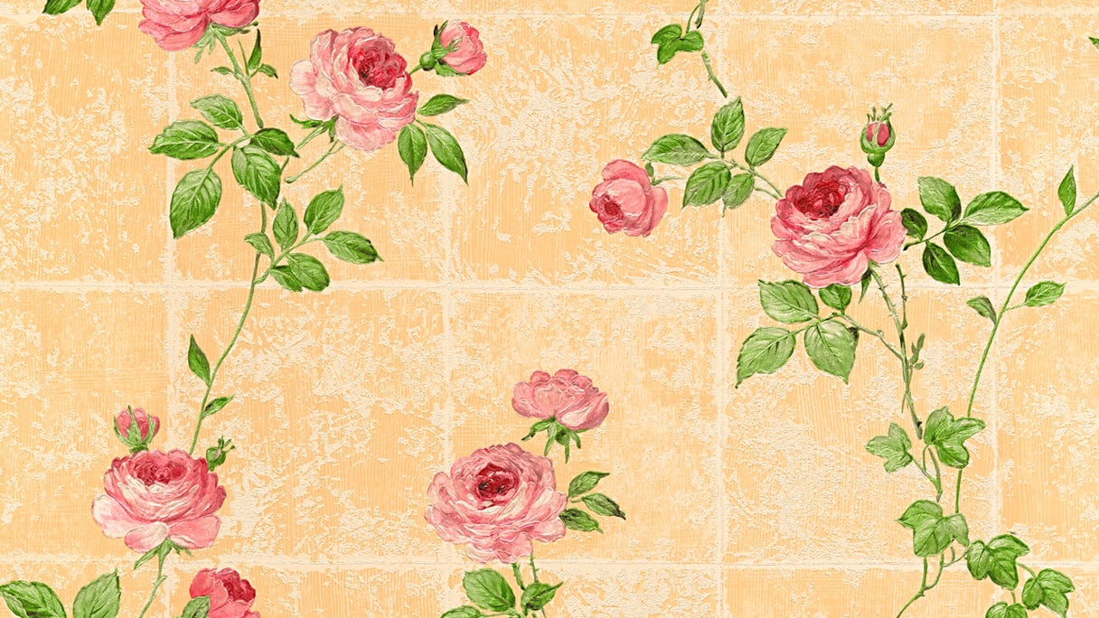 Carta da parati in vinile rosa classico retrò a fiori & castello della natura 5 016