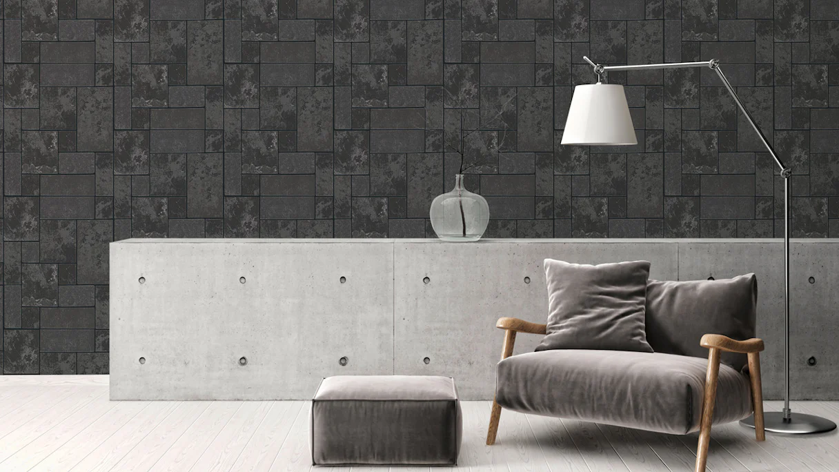 vinyl wallcovering stone wallpaper black modern classic stones Il Decoro 793