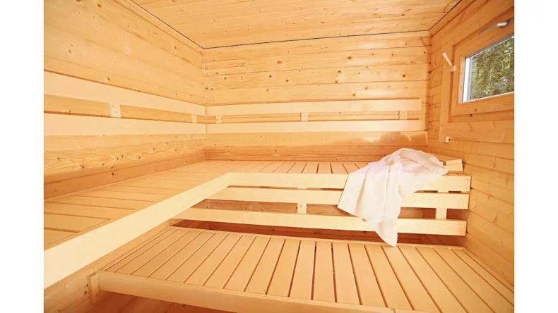 planeo Saunahaus de luxe Keijo 70 Vollglastür naturbelassen