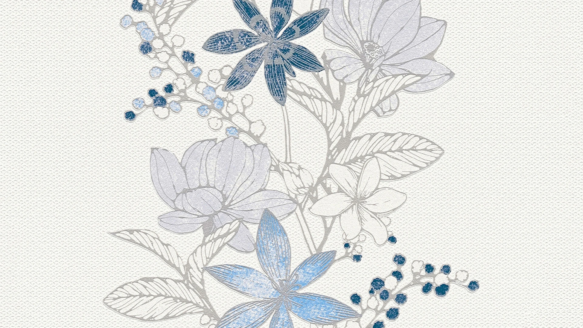 Tapete Esprit Vintage 13 Romantic Botanics Esprit Vintage Blumenranken Blau Metallic Weiß 543