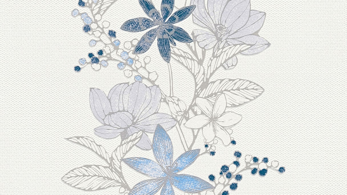 Tapete Esprit Vintage 13 Romantic Botanics Esprit Vintage Blumenranken Blau Metallic Weiß 543