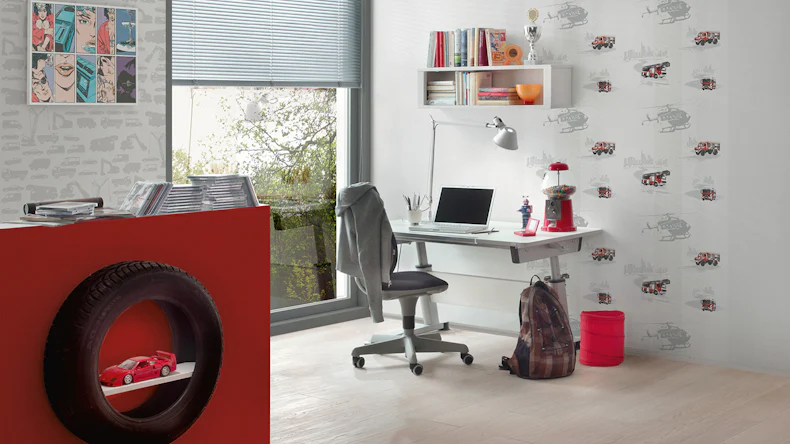 papier peint non-tissé Little Stars A.S. Création papier peint pour enfants gris rouge noir 131