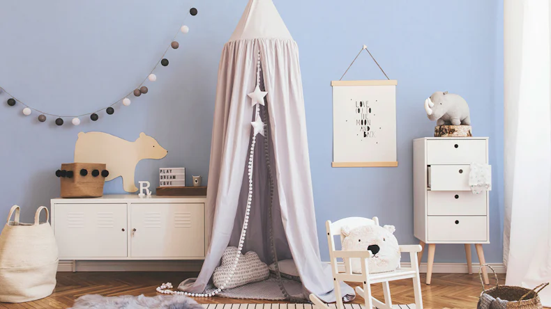 carta da parati in tessuto non tessuto Boys & Girls 6 A.S. Création carta da parati per bambini a tinta unita blu 345