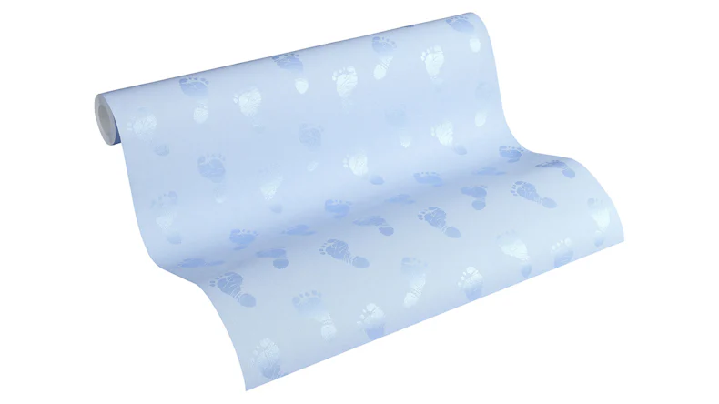 papier peint non tissé Little Stars A.S. Création papier peint pour enfants empreintes de bébés bleu métallique 632