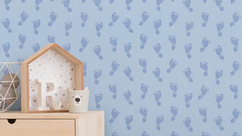 papier peint non tissé Little Stars A.S. Création papier peint pour enfants empreintes de bébés bleu métallique 632
