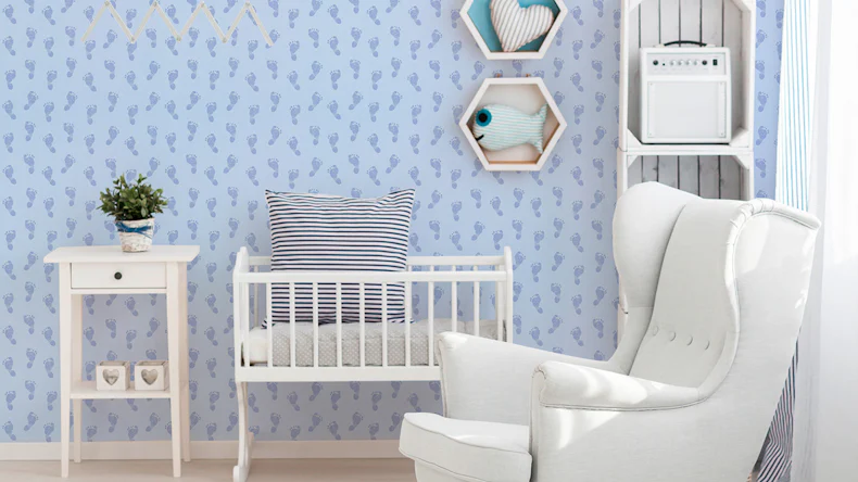 papier peint non tissé Little Stars A.S. Création papier peint pour enfants empreintes de bébés bleu métallique 632