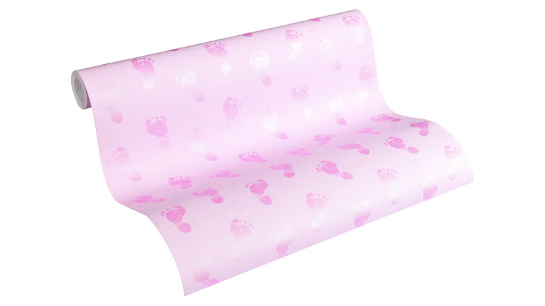 papier peint non tissé Little Stars A.S. Création papier peint pour enfants empreintes de bébés rose métallique 633