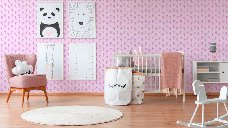 papier peint non tissé Little Stars A.S. Création papier peint pour enfants empreintes de bébés rose métallique 633