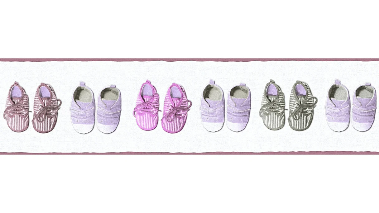 Non-woven wallpaper Little Stars A.S. Création children's wallpaper border baby shoes pink 641
