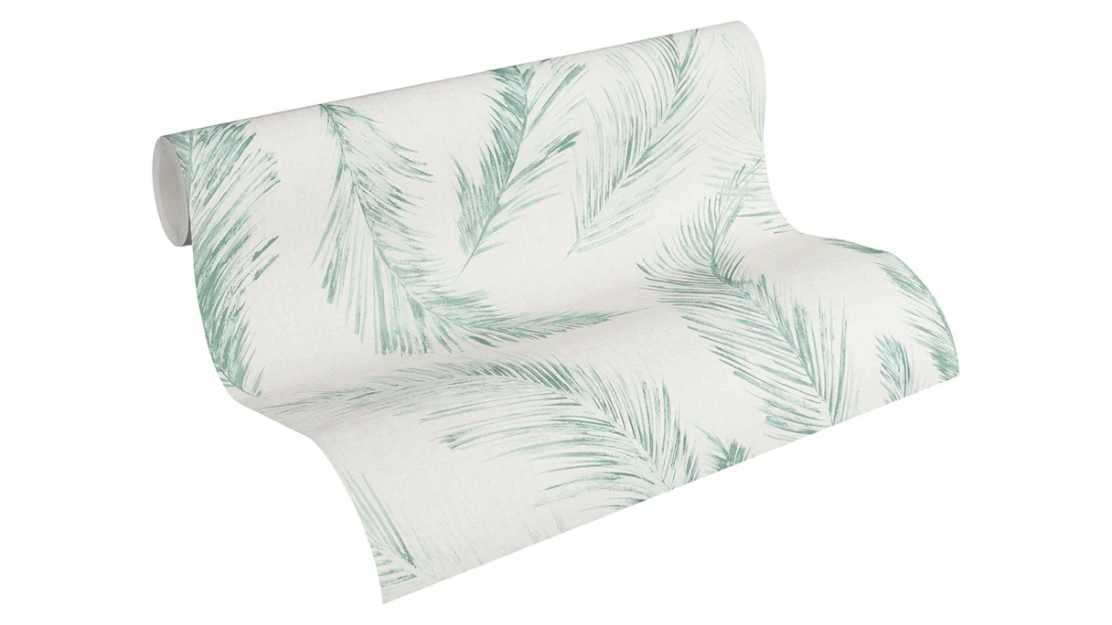 Vinyl wallpaper Four Seasons A.S. Création modern country style palm leaves green blue grey 964