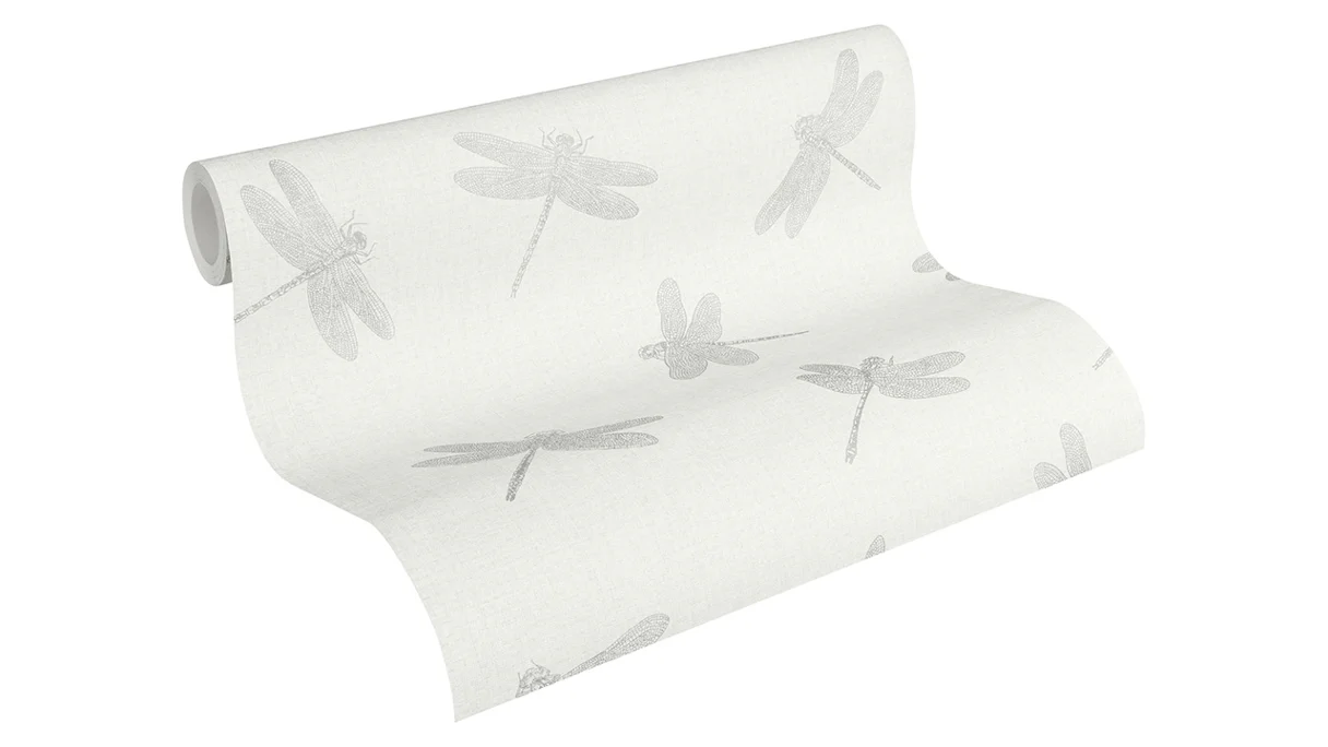 Vinyl wallpaper Four Seasons A.S. Création country style dragonflies metallic grey 971