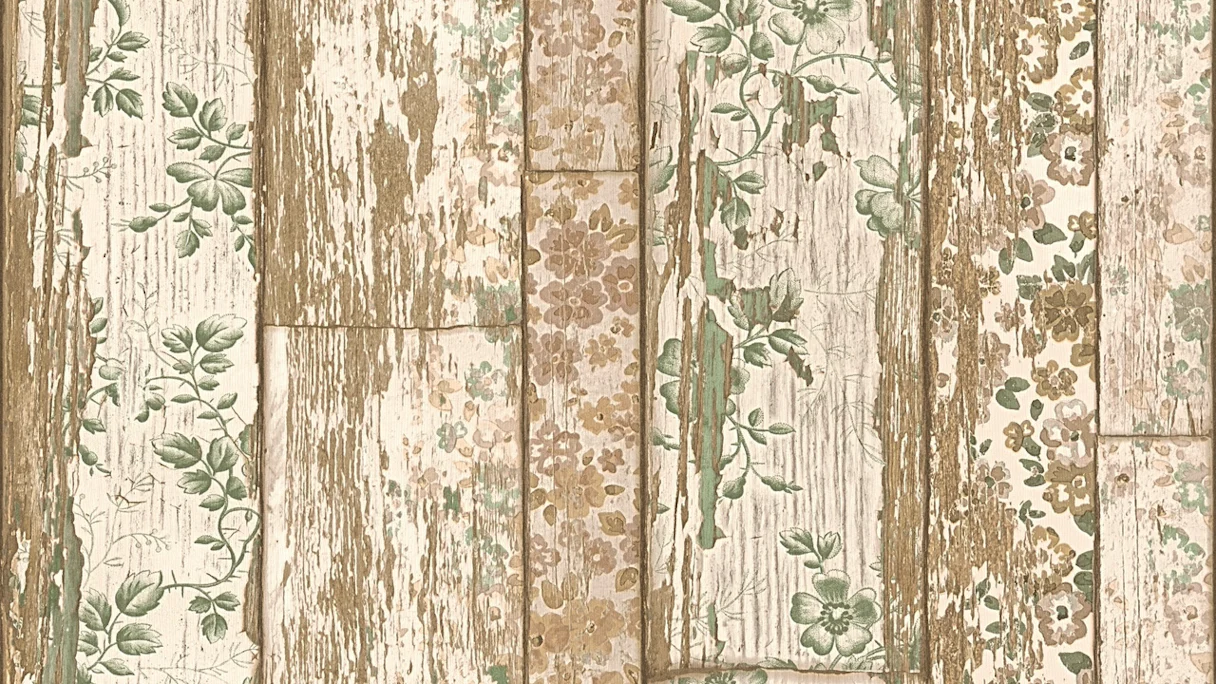 Vinyl wallpaper green vintage flowers & nature wood new pad 2.0 192