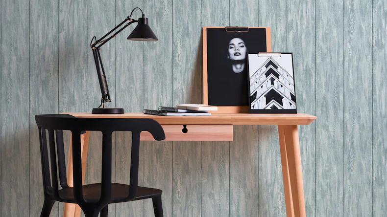 Vinyltapete blau Modern Retro Holz Neue Bude 2.0 523