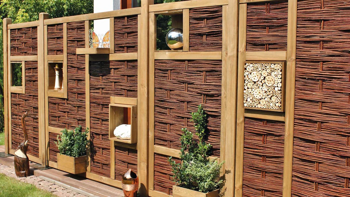 planeo TerraWood - CREATIVE-3D privacy screen wicker fence 1 window centre 94 x 180 cm
